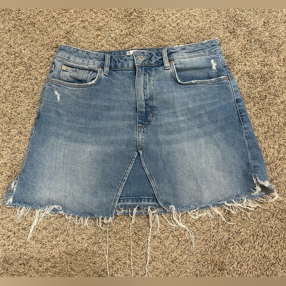 Paige Jessie Skirt Undone Middle Hem Leisha Deconstructed Size 30 Mini Blue Raw